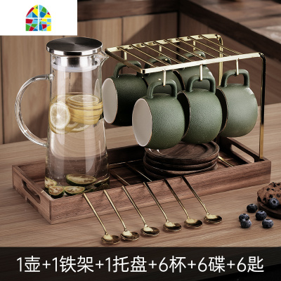 冷水壶套装北欧创意杯具玻璃凉水壶大容量家用客厅茶杯花茶壶 FENGHOU 圆身玻璃壶单壶