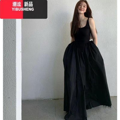 YIBUSHENG高级感黑色吊带连衣裙子女季2024新款茶歇法式气质收腰显瘦长裙