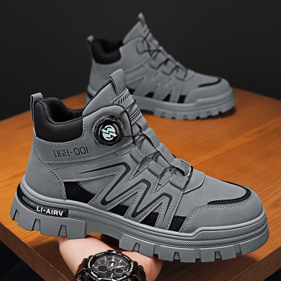 日常通勤带扣款马丁靴男士秋季上款透气轻便舒适轻休闲系带低帮靴