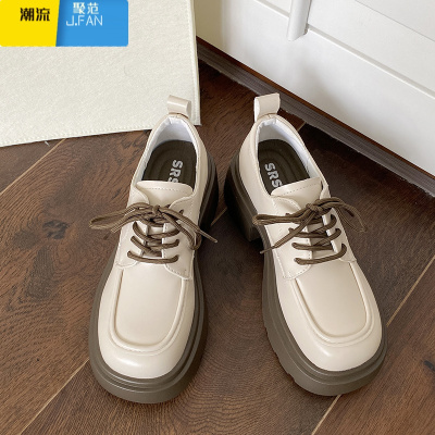 聚范搭配裙子粗跟厚底小皮鞋女2024新款复古学院乐福鞋系带英伦风单鞋