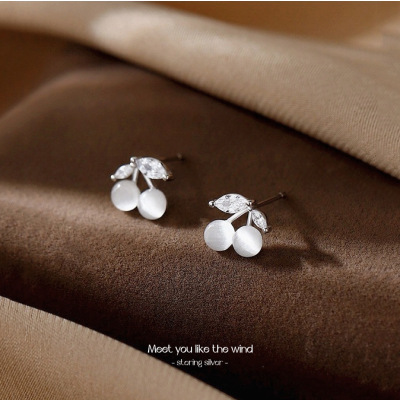 s999足银耳钉女小众气质樱桃耳环2024年新款潮夏独特设计养耳耳饰送女朋友老婆情人节七夕生日礼物