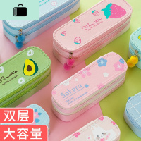 NEW LAKE小清新笔袋韩国简约多功能大容量女生可爱创意铅笔盒高中小学生用文具盒原宿ins风少女心帆布收纳盒女士单肩包