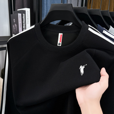 三条杠潮牌圆领卫衣男秋季新款时尚精梳棉休闲长袖男士打底衫