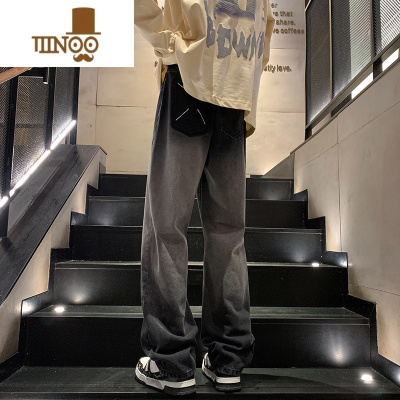 YANXU特大码300斤胖子牛仔裤男高个子加长直筒阔腿裤美式扎染渐变裤子