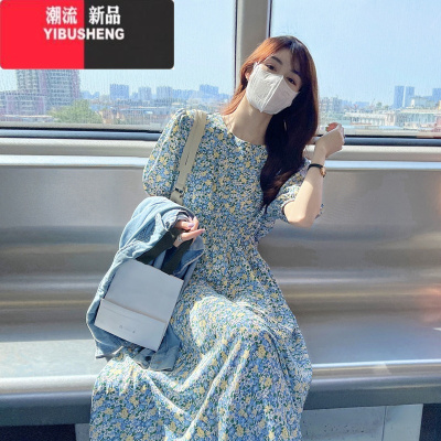 YIBUSHENG小清新泡泡袖碎花连衣裙女季2021新款法式初恋温柔风气质长裙子