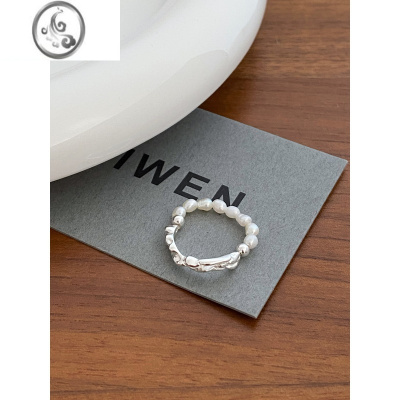 JiMi渡川酱少女心轻奢精致巴洛克珍珠开口戒指女食指环925银银简约ins