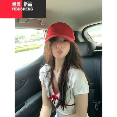 YIBUSHENG甜辣风蝴蝶结V领白色正肩短袖t恤女季修身显瘦别致绝美短款上衣