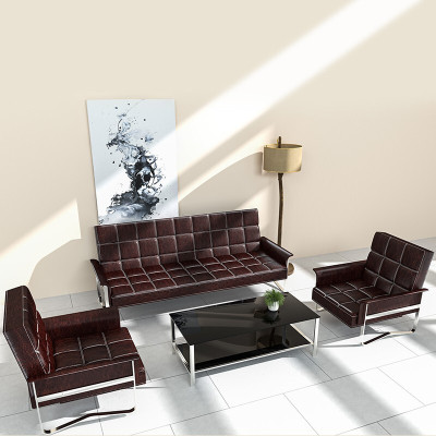 绵冠办公沙发简约皮艺商务办公室简易钢架折叠沙发床