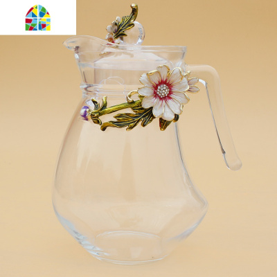 欧式珐琅彩凉水壶家用玻璃茶壶冷水壶家用加厚耐热壶果汁壶 FENGHOU 鸢尾花矮款水壶