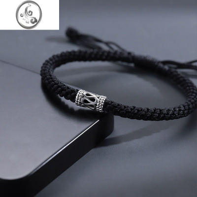 JiMi手链男潮高级感s925银冷淡风平安编织手绳复古潮流简约男生饰品