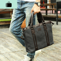 英伦风潮流帆布包商务手提包男包休闲单肩包男士电脑包公文包挎包NEW LAKE