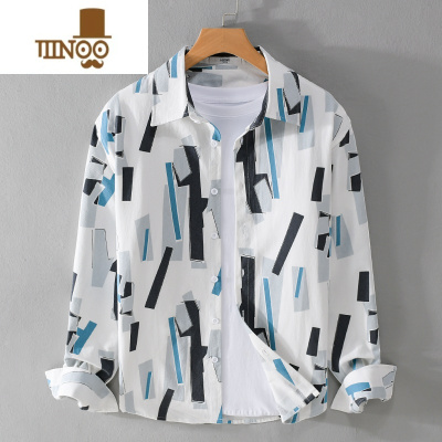 YANXU设计感衬衫男长袖潮流个性雅痞上衣服日系潮牌印花衬衣外套