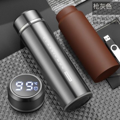 美帮汇紫砂内胆保温杯紫砂杯泡茶杯男士女定制水杯子 枪灰色(智能测温提醒喝水)