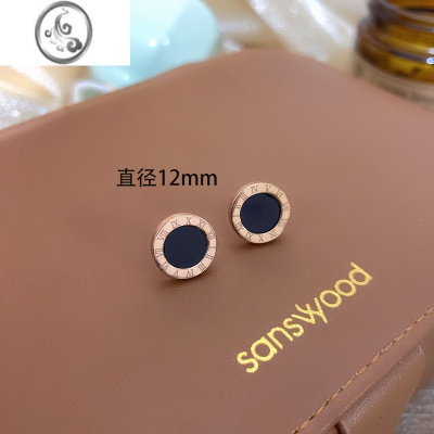 JiMi简约小巧钛钢耳钉新款潮耳环女网红冷淡风罗马数字黑色气质耳饰