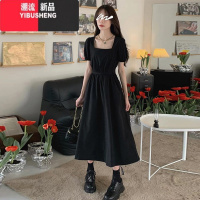 YIBUSHENG法式黑色方领连衣裙女装季2024新款小个子高级感赫本风显瘦长裙