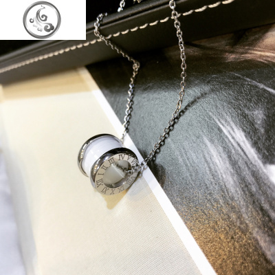 欧美时尚钛钢玫瑰金陶瓷圆柱弹簧项链 女 锁骨链 毛衣链 韩版 JiMi