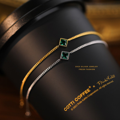 s925纯银法式复古祖母绿手链女轻奢简约宫廷风个性高级感锆石手饰送女朋友老婆情人节七夕生日礼物