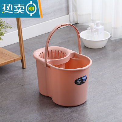 敬平家用手动挤水桶手压地拖桶拖地拖把桶塑料旋转拧水单桶老式墩布桶 加厚粉色(送备用沥水篮)