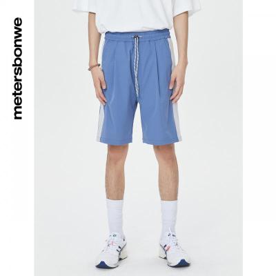 [1件5折价:79.5]美特斯邦威高弹力拼接撞色梭织中裤男士休闲百搭舒适中裤