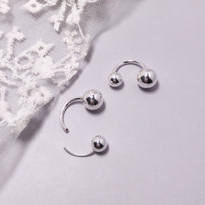 925纯银耳钉穿刺耳饰简约个性耳环日韩耳饰气质光面圆球弯钩耳钉送女朋友老婆情人节七夕生日礼物