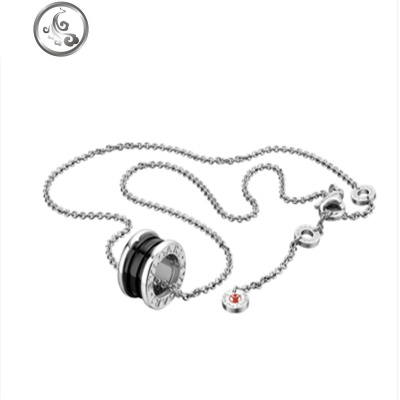 925纯银小红人慈善款黑陶瓷宝格利项链女男镶满钻小蛮腰情侣锁骨 JiMi