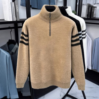 秋冬新款半拉链舒适毛衣柔软立领休闲毛衫男时尚高级加绒