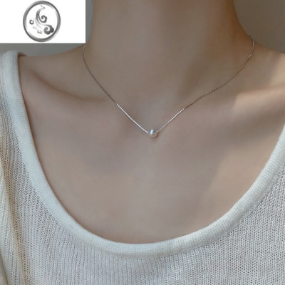 JiMi925银银珍珠项链女通勤简约百搭气质高级锁骨链小众设计吊坠颈链