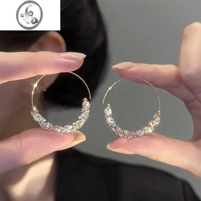 JiMi韩国饰品网红耳饰小众设计ins风耳钉2023新款气质圆圈镶钻耳环