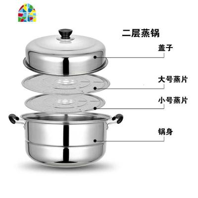 加厚老式不锈钢三层蒸锅汤锅烧水锅大容量家用22-42CM白钢锑锅 FENGHOU 32CM二层:无赠品