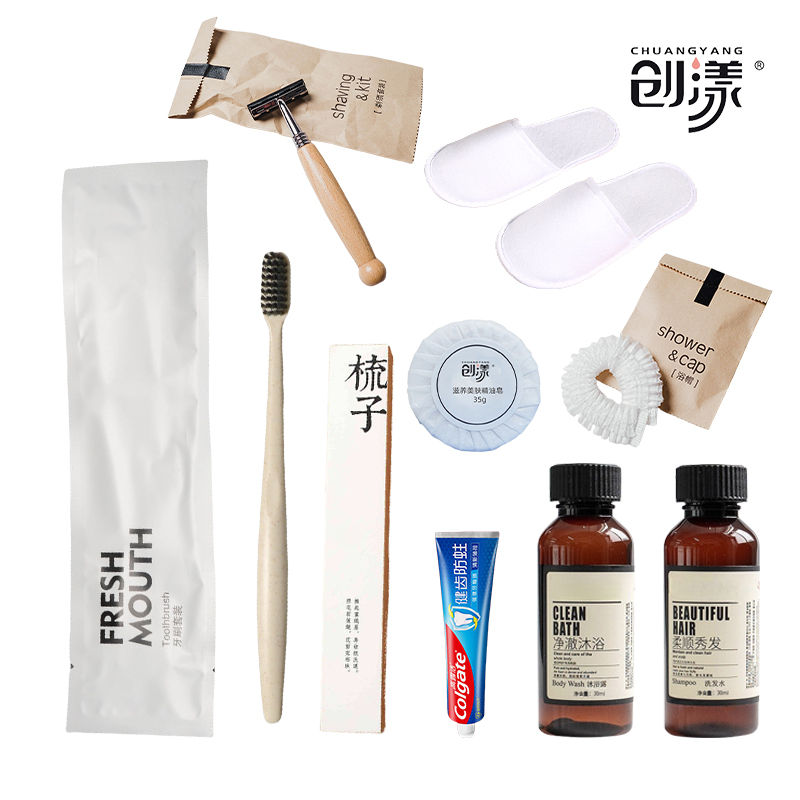 创漾 洗漱套装8件套 牙刷+长条梳+洗发水+沐浴露+香皂+浴帽+拖鞋+剃须刀