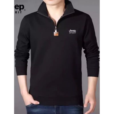 JEEPSPIRIT春秋长袖T恤男宽松立领卫衣男半拉链上衣打底