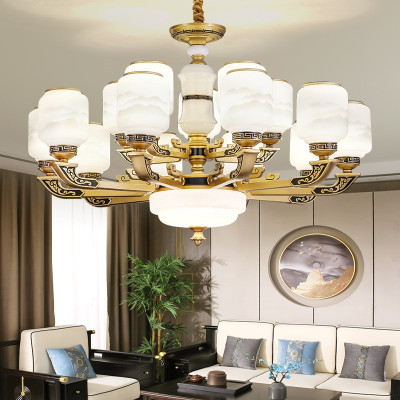 新中式吊灯轻奢大气客厅灯现代简约锌合金玉石餐厅卧室加盖led复式楼别墅酒店大吊灯