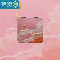 敬平梳子镜子一体便携蓝色油画月亮便携折叠翻盖式随身梳镜两用化妆镜 粉色月亮云彩-化妆镜便携式用镜