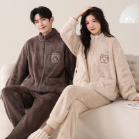 情侣睡衣女款春秋冬季珊瑚绒加厚加绒保暖一男士一女士家居服套装