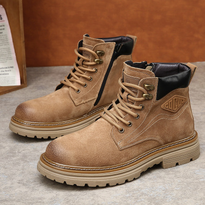 欧洲站复古机车马丁靴男真皮厚底工装靴男士加绒保暖防滑短靴子男_533