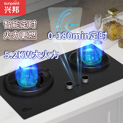 SUNPOINT兴邦燃气灶双灶家用猛火灶钢化玻璃双灶台嵌两用全进风智能定时燃气灶灶具JZT-QB80302