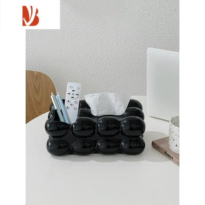 三维工匠陶瓷多纸巾盒客厅茶几遥控器收纳轻奢桌面抽纸盒装饰摆件 1167收纳纸巾盒[黑色]