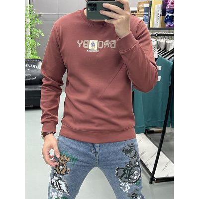 欧货潮牌男士卫衣打底衫秋冬季新款修身潮流字母印花青年长袖上衣