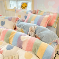 冬季牛奶绒四件套卡通珊瑚绒被套加绒床上三件套法兰绒床单