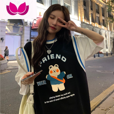 七斓假短袖t恤女2023韩版设计感卡通卫衣宽松上衣蓝球T