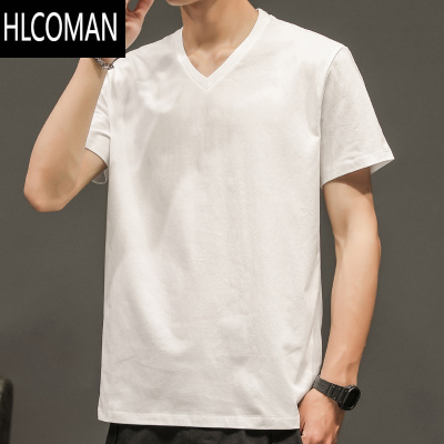 HLCOMANV领2025夏季宽松内搭大码白男士短袖t恤男装打底衫上衣服体恤