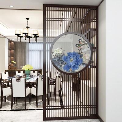 定制中式实木屏风隔断墙客厅入户玄关办公室酒店茶室落地栅栏座屏 240X140胡桃木