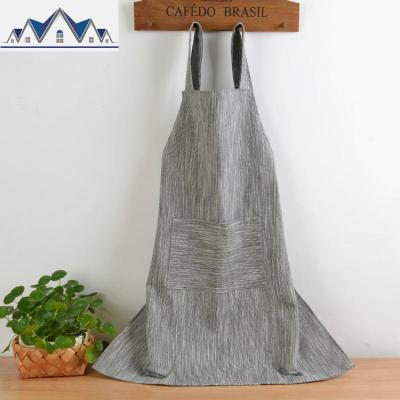 文艺清新日式风格素侣简约挂脖围裙棉麻厨房工作服工字型 三维工匠