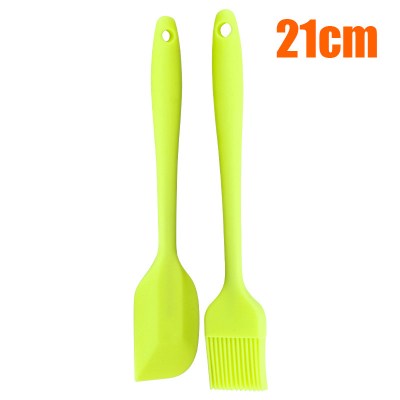 烘焙工具家用厨房可高温一体式硅胶刮刀刷子奶油抹刀牛轧糖搅拌棒 敬平 黄绿色中号刮刀+刷子