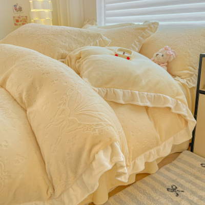 小清新牛奶绒床裙四件套加厚加绒被罩床单秋冬学生宿舍床上三件套