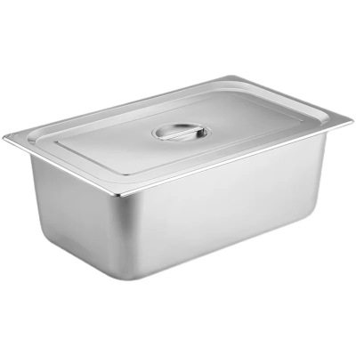 蔚岸 不锈钢带盖份数盆 1/1打菜盆 带盖自助餐盆 保温池菜盆 配菜盆 53*13*15cm/个