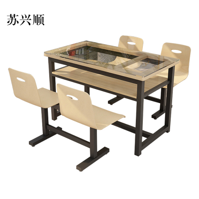 苏兴顺餐桌4人学校食堂小吃店快餐桌椅饭堂钢化玻璃桌1200*600*750含椅