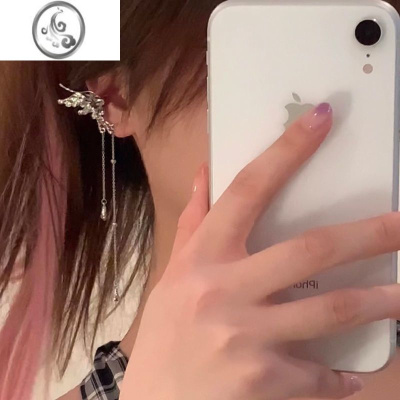 JiMi925银精灵蝴蝶流苏耳夹女ins潮小众设计感天使之翼无耳洞耳骨夹女