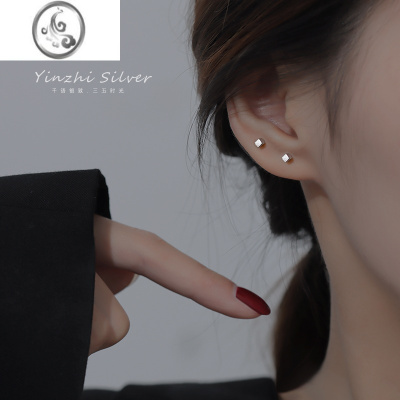JiMiS999银耳钉女养耳洞2023新款夏高级感足银耳环耳骨钉银饰耳饰