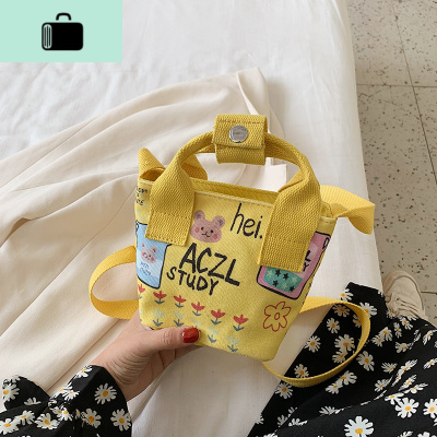 迷你包包2020新款潮小清新可爱涂鸦帆布水桶包卡通百搭手提斜挎包NEW LAKE女士单肩包